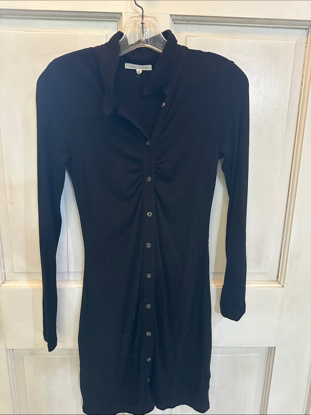 Copper Key Black Long Sleeve Button-Up Ruched Front Dress